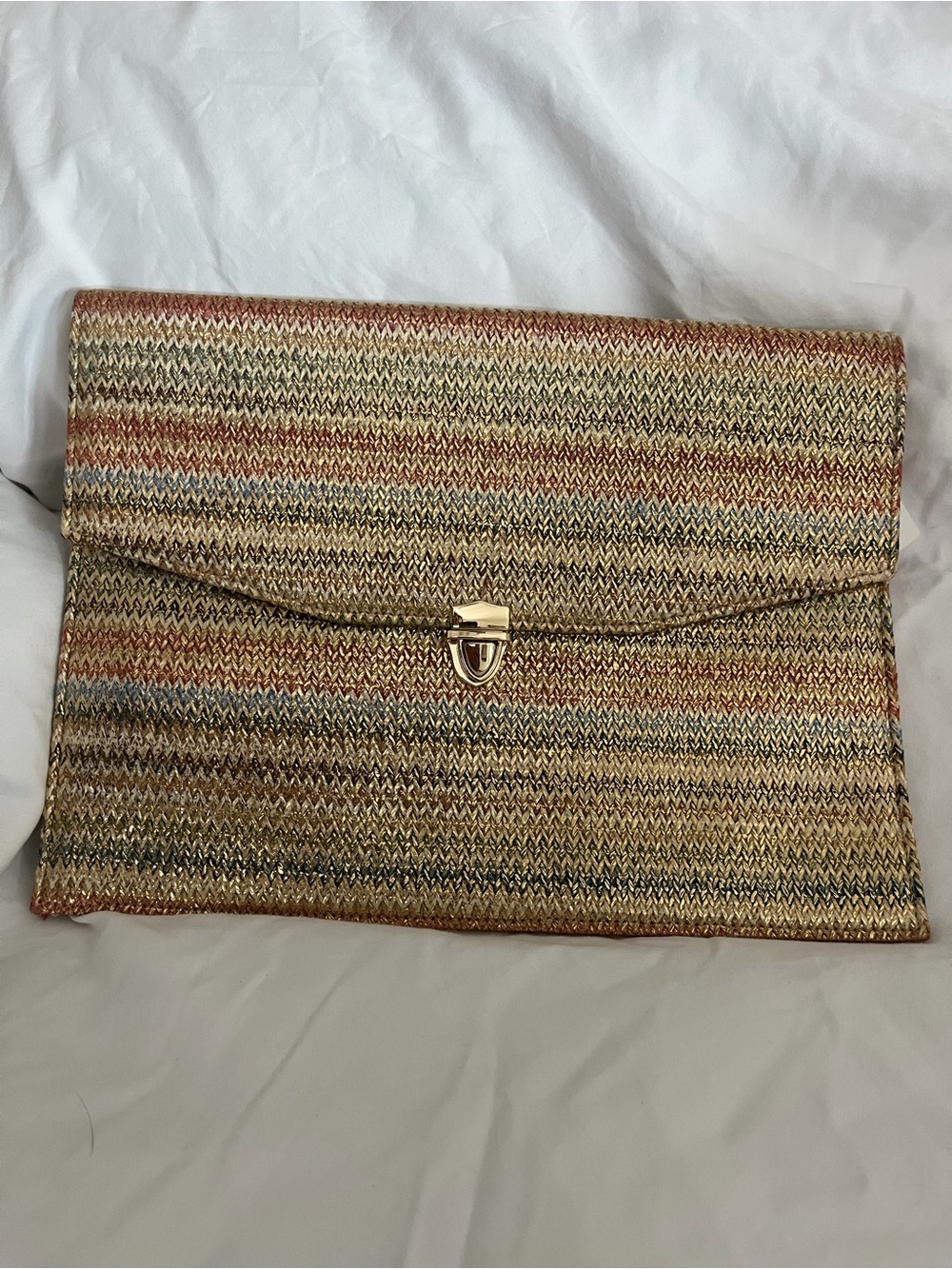 Woven Metallic Multicolor Envelope Clutch